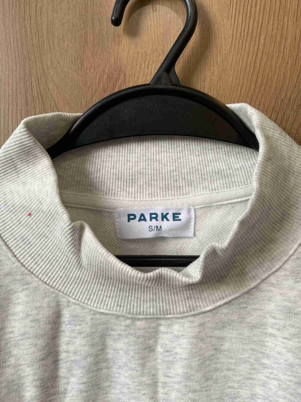 PARKE Heather Grey Mock Neck Sweatshirt Red Letter Patch - Picture 2 of 6